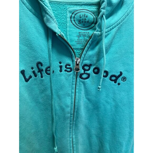 Life Is Good Womens Full Zip Hoodie Jacket Turquoise Size L 100% Cotton With Fle - Picture 5 of 9